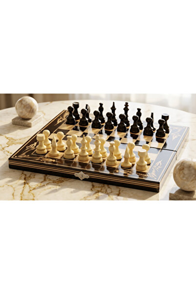 ROmde Joc Sah si Table din Lemn ROmde™, 32x32 cm, Negru cu Alb