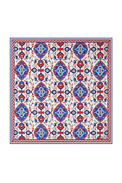 Bursa İpek Tulip Patterned White Silk Handkerchief - Saks Tile