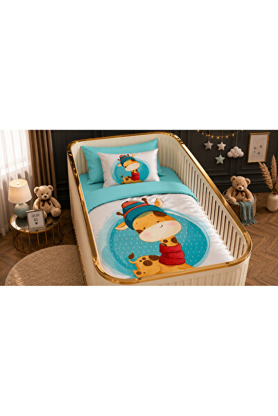 Fabeteks Digital Single Baby Duvet Cover Set with Giraffe Scarf
