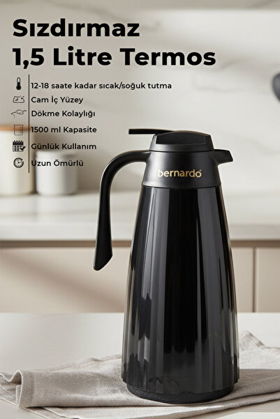 Bernardo Velana Glass Thermos Black 1.5 Liter