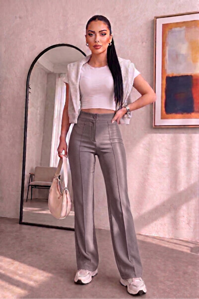 Paws & Pixels Women's High Waist Lycra Crepe Fabric Gathering Palazzo Trousers