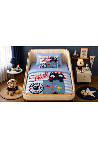 Fabeteks Sailor Cat Single Digital Baby Bedding Set