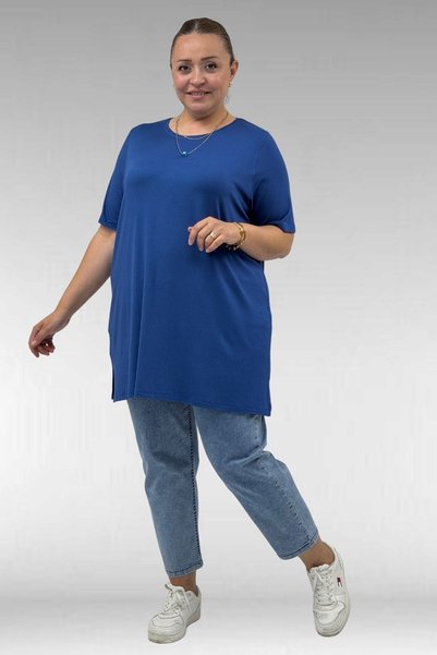 Eslina 58507 Plus Size Collar Piped T-Shirt in Combed Cotton - Indigo