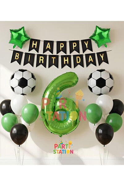 Parti Station Futbol Maç Konsept Yeşil Rakam 6 Yaş Balon 76 Cm Futbol Konsept...