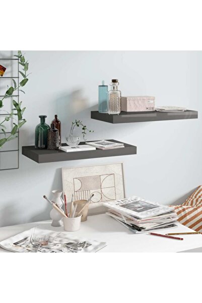 Concept Rafturi de perete, 2 buc., gri extralucios, 50x23x3,8 cm, MDF