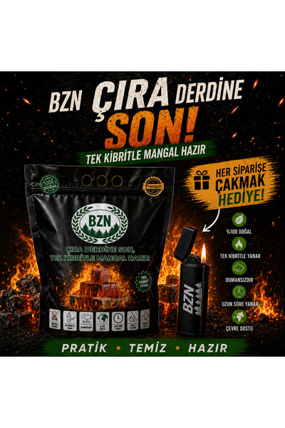 BZN Mangal Kömürü Tek Kibritle Yanan Çakmak Hediyeli 15 Dakikada Hazır Barbek...