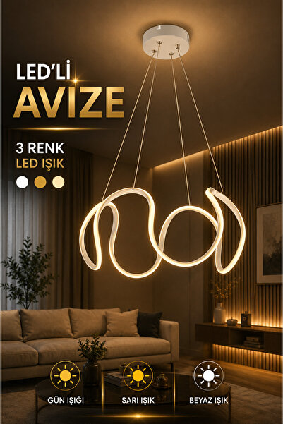 NisaLuce Dalga Ledli Avize-beyaz-büyük •• Led Avize Salon Avize Tavan Avizesi...
