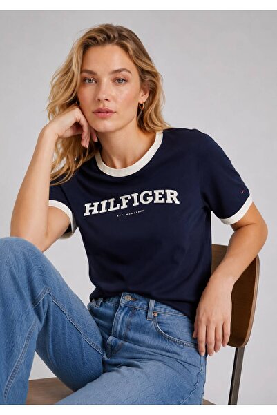 Tommy Hilfiger Monotype Floklu Logolu Tişört