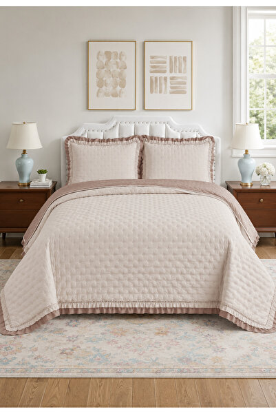 LALHOME Lara Çift Kişilik Yatak Örtüsü Seti 240x260cm - Volanlı 2 Yastıklı %1...