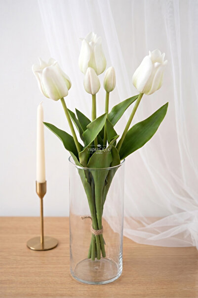 Yapay Çiçek Deposu Real Textured Premium 5-Branch Istanbul Tulip Bouquet 45 c...