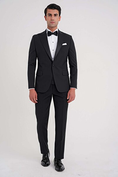 Efor Slim Fit Çıkarılabilir Kırlangıç Saten Yaka Siyah Damatlık Smokin Takım ...