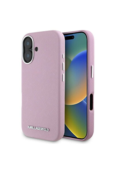 Karl Lagerfeld Case for iPhone 16 - Saffiano Full Wrapped Elongated Metal Log...