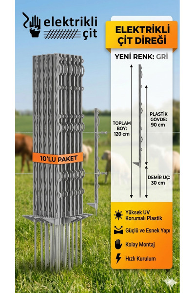 Elektrikliçit Çit Sistemleri 10 Adet 120cm Elektrikli Çit Plastik Direği Kend...