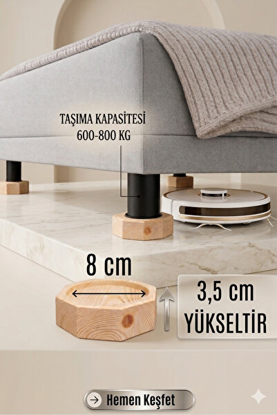 iDekor Robot Süpürge İçin Doğal Ahşap Baza Yükseltici ” 3,5 cm Yükseltir, Çap...