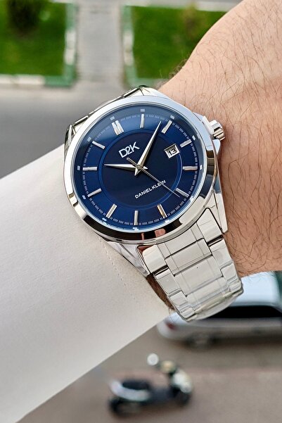 Daniel Klein Dial Navy Blue Strap Silver Color 42.5 mm Men's Wristwatch with ...
