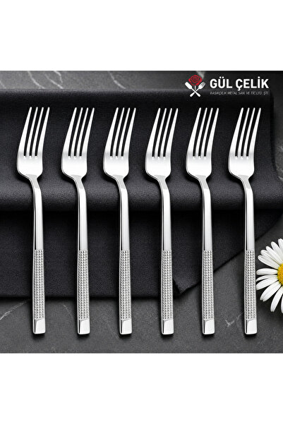 Gül Mutfak شوكة حلويات 12 قطعة، موديل من الخيزران، ستانلس ستيل 18/0 عالي الجودة
