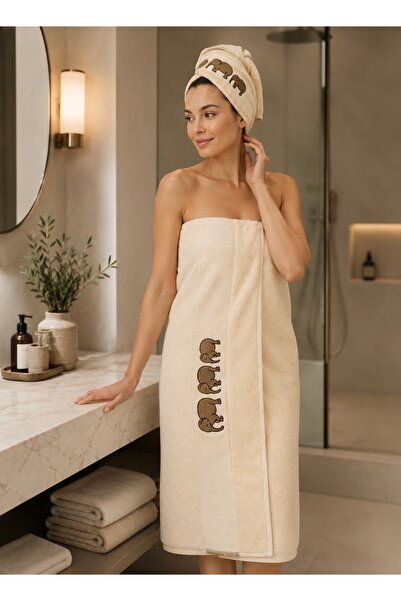 Gleam Atelier Elephant Pattern 100% Cotton Bath, Head, Face and Foot Towel Se...
