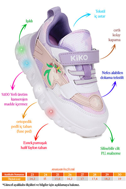 Kiko Kids Puff Cırtlı Işıklı Faylon Taban Kız Çocuk Spor Ayakkabı