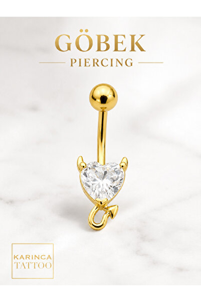 Karınca Piercing Taşlı Yüksek Kalite Şeytan Motifi Altın Rengi Göbek Piercing...