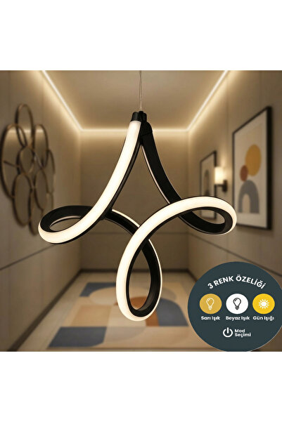 Lzy Avize Store Vortex Design Siyah Modern 3 Renk Ledli Mutfak Sarkıt Avize -...