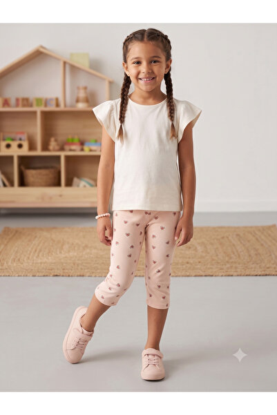 İncili Tekstil Girl's 3-Piece Cotton Capri Tights Powder Heart Pattern Summer...