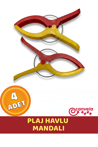 CANVELA 4 Adet Sarı Kırmızı XXL Büyük Boy Şezlong Plaj Havlu Mandalı Halı Asm...