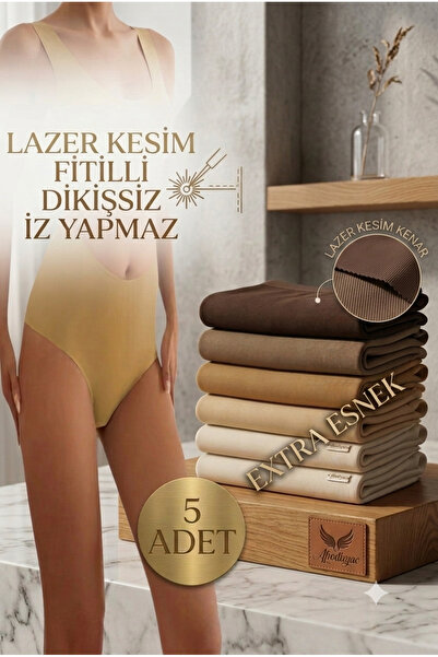 Afrodizyac 5'li Yüksek Bel Lazer Kesim FİTİLLİ İz Yapmaz Extra Esnek Külot