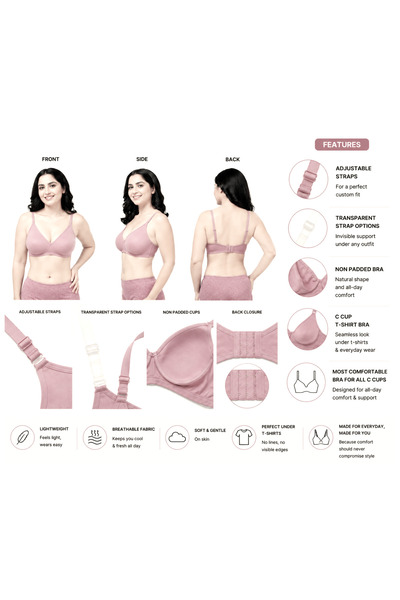 RAJNI Women's Bra C Cup Soft PolyCotton Non-Padded Anti-Sag Seamless Double L...