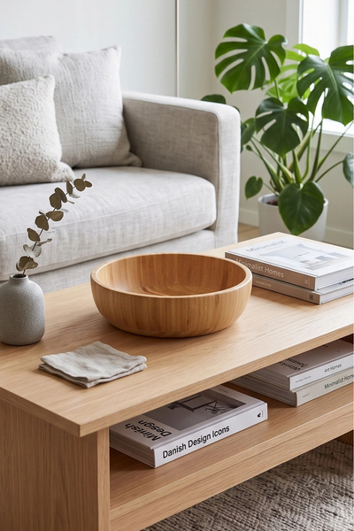 AVANTAGE HOME Mia - 24 cm Bamboo Ikeanatural Salad Bowl, Presentation Bowl, Decorative Bowl, Nordic Bowl