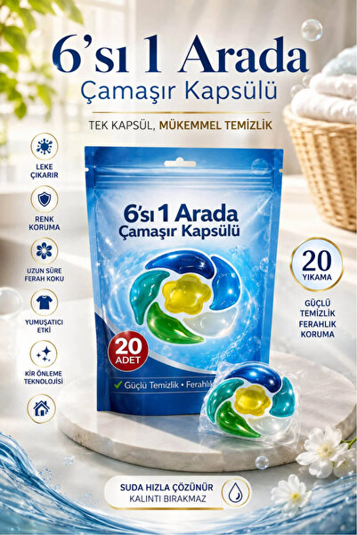 Anadolu Saray 6’sı 1 Arada Çamaşır Kapsülü 20 Adet Ferah Kokulu Leke Çıkarıcı