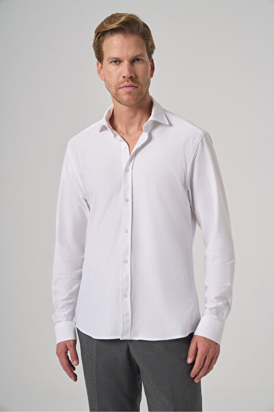 Morven Men's White Trend Flat Slim Fit Full Italian Collar Shirt