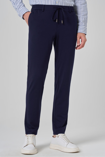 Morven Pantaloni Jogger pentru bărbați, albastru marin, tricotat, cu șnur, sl...