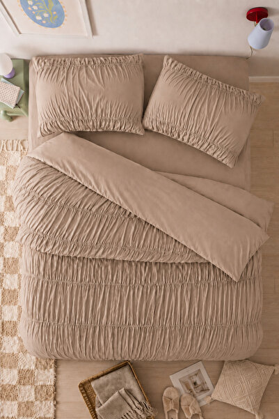 Ricco Lifes Drawstring Single Cappuccino Cotton Duvet Cover Set