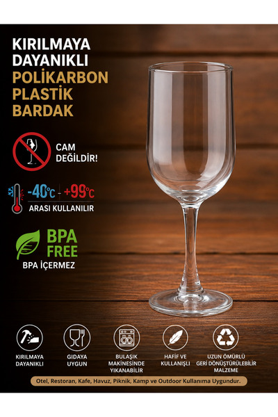 GastroPlast Kırılmız Çizilmez Şarap Bardağı 400 ml Cam Gibi Şeffaf Polikarbon...
