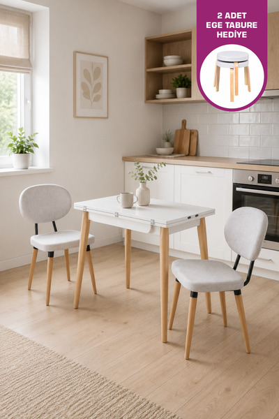 VİLİNZE Akdeniz Sandalye Avanos Ahşap MDF Mutfak Masası Takımı - 90x120 cm