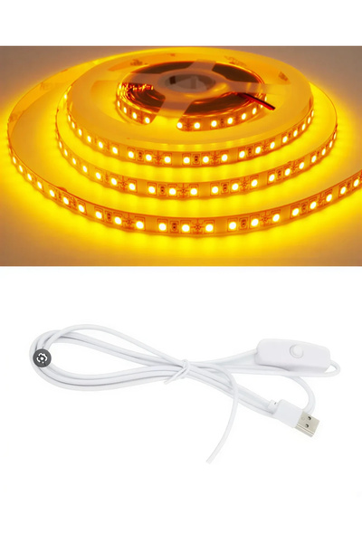 POWERR LED AYDINLATMA 5 Metre 5 Volt 2835 SMD Amber İç Mekan 60 Ledli Şerit U...