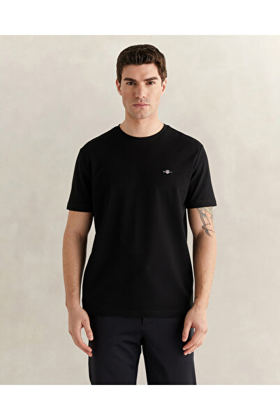 Gant Erkek Siyah Bisiklet Yaka Regular Fit Logolu T-Shirt