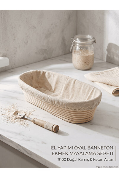 SepetçiBaba Melina - Oval Bambu Mayalama Sepeti 35 Cm