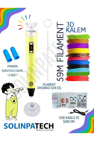 Yellow 3d Pen 3d Pen Printer Pen | Multicolor (TOTAL 59 METERS) Filament Usb Cable
