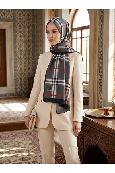 Vissona Plaid Patterned Black Color 75X195 Non-Fading Shawl