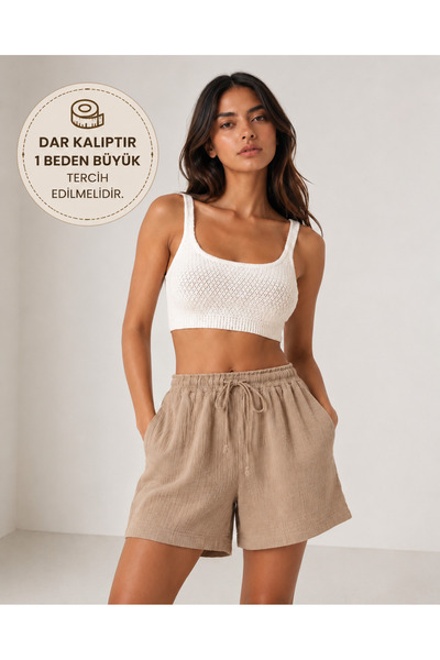 OZD Active Müslin Cepli Kadın Şort (%100 Pamuk)