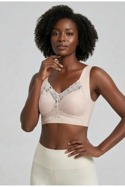 SWEETKORSE Kadın Comfy Sütyen Destek Cepli Pedli Esnek Bralet Balensiz Dikişsiz Dantel Detaylı Büstiyer