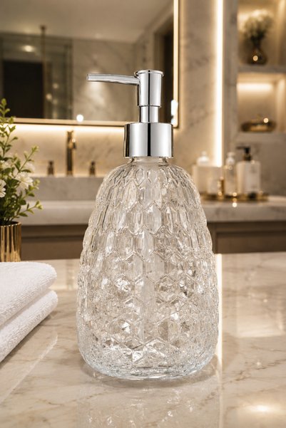 ANGDESİGN Damla Glass Liquid Soap Dispenser - Transparent | |   Bathroom Organizer & Kitchen Countertop Glass Soap Dispenser Hand Washing Dishwashing Liquid Glass Soap Dispenser Liquid Soap Dispenser Soap Pump Kitchen Liquid Soap Dispenser Glass Detergent Dispenser