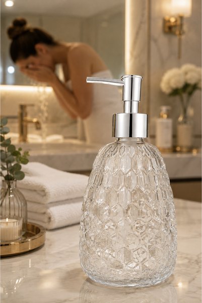 ANGDESİGN Damla Glass Liquid Soap Dispenser - Transparent | |   Bathroom Organizer & Kitchen Countertop Glass Soap Dispenser Hand Washing Dishwashing Liquid Glass Soap Dispenser Liquid Soap Dispenser Soap Pump Kitchen Liquid Soap Dispenser Glass Detergent Dispenser