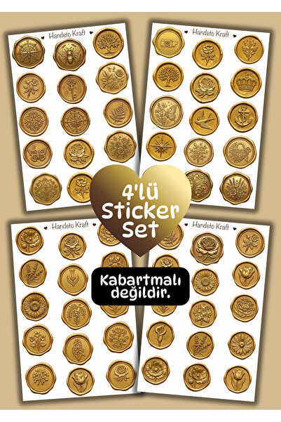 Handeto Kraft 4'lü Mum Mühür Görünümlü Gold Desen Sticker Seti Bullet Journal...
