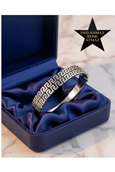 stainless steell Steel Silver Maze Detailed Handcuff Bracelet