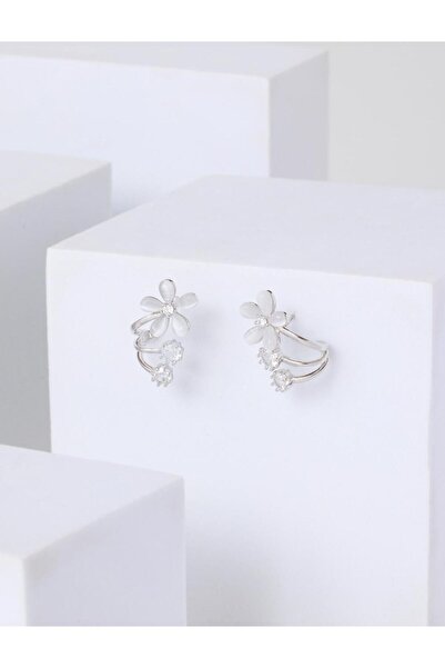 Jimmy Key Elegant Earrings with Silver Color Flower Figures