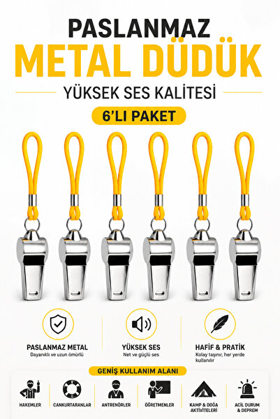 Milena Life Kaliteli 6 Adet Sarı İpli Paslanmaz Metal Deprem ve Acil Durum Dü...