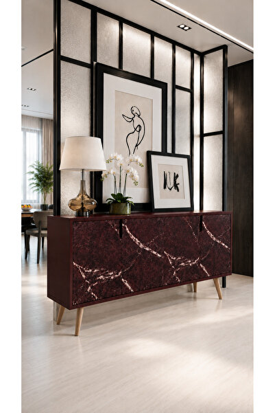 VM VERTEX MOBİLYA Latina Modern Konsol 180cm Mermer Kapak-Bordo