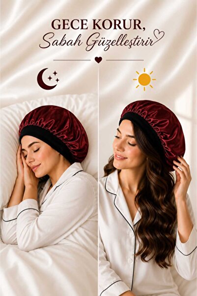 Deko Dekor Boneta din satin burgundy Boneta de dormit din satin pentru par cret